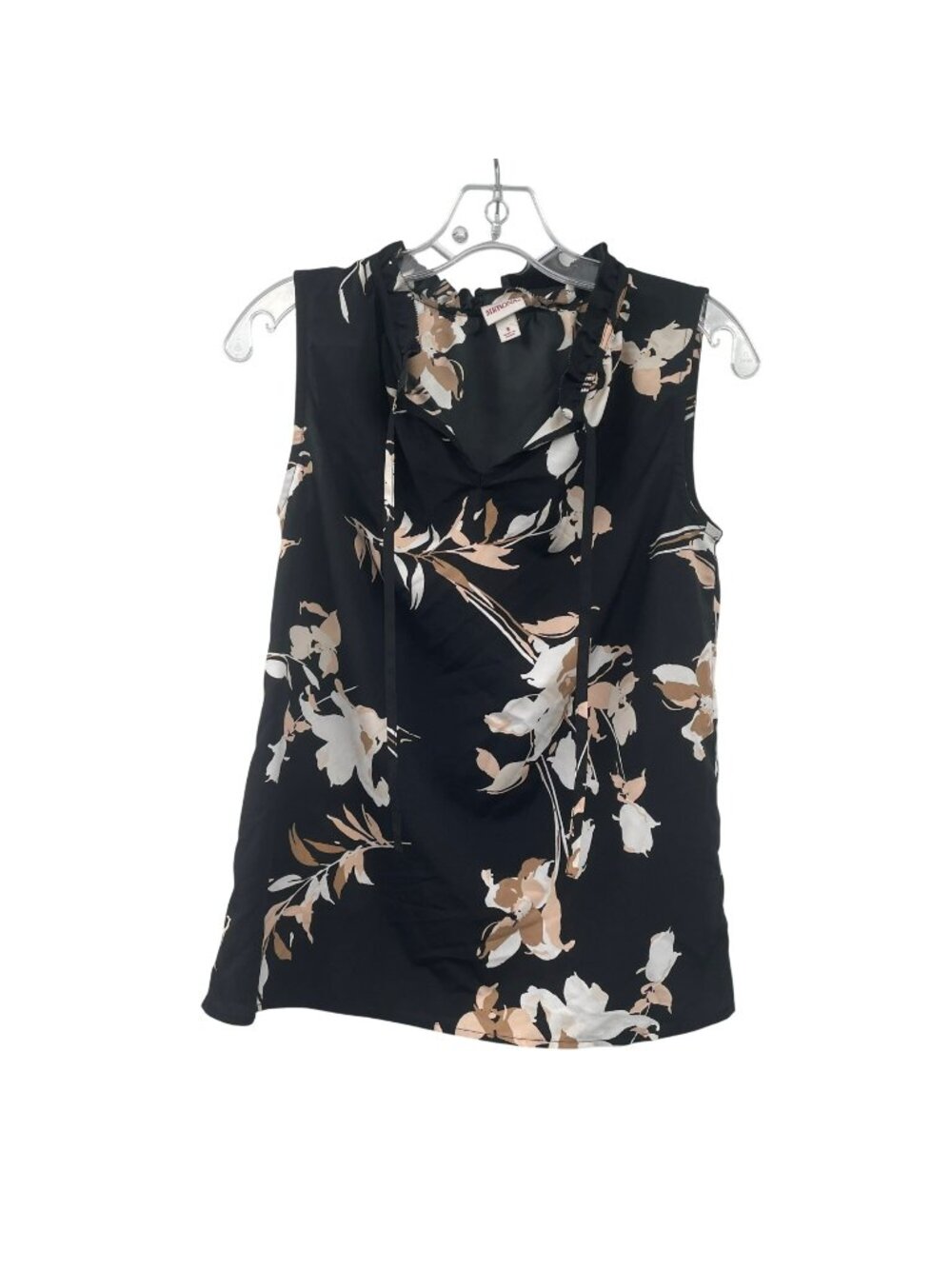 Merona Womens Floral Sleeveless Top Ruffle Neck Black/Multi Size Small